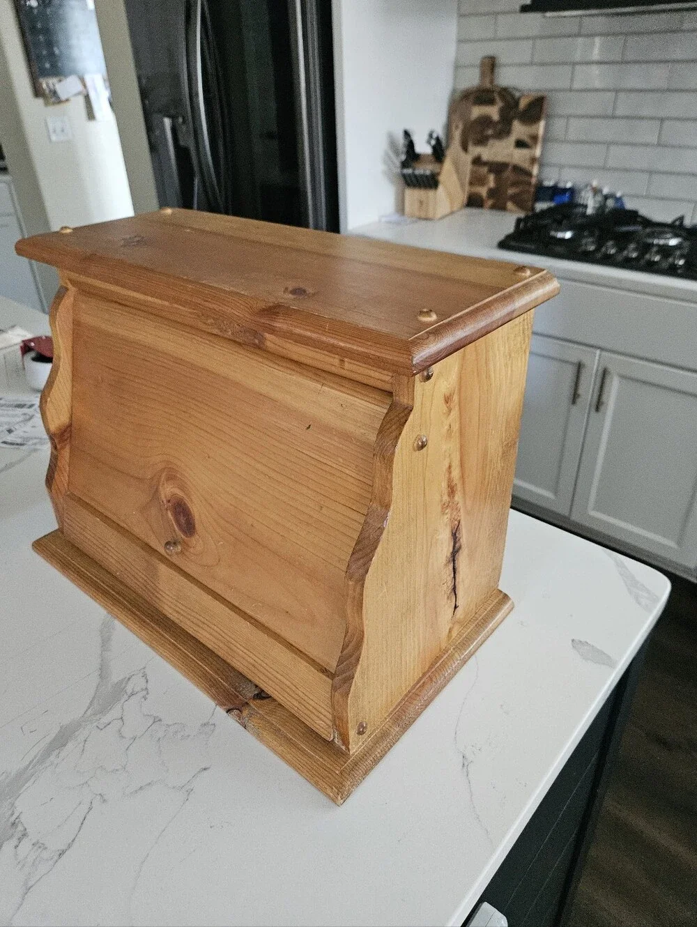 Solid Wood Bread Box in Warm Honey Tone